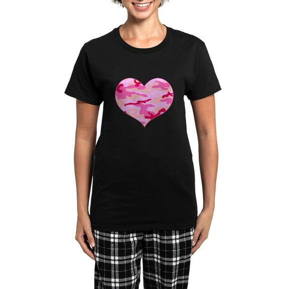 CafePress - Pink Camo Heart Women's Dark Pajamas - Women's Short Sleeve Print T-Shirt and Pants Dark Cotton Pajama Set