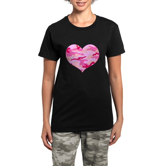 CafePress - Pink Camo Heart Women's Dark Pajamas - Women's Short Sleeve Print T-Shirt and Pants Dark Cotton Pajama Set
