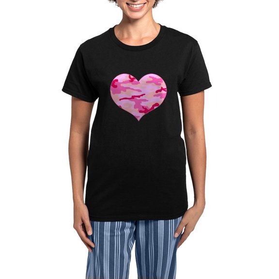 CafePress - Pink Camo Heart Women's Dark Pajamas - Women's Short Sleeve Print T-Shirt and Pants Dark Cotton Pajama Set