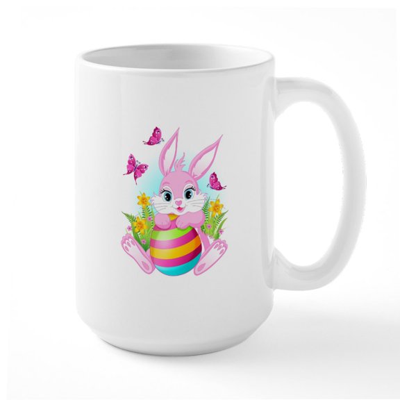 CafePress - Pink Easter Bunny Large Mug - 15 oz Ceramic Large White Novelty Mug