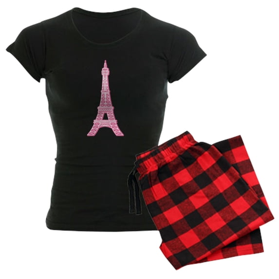 CafePress - Pink Eiffel Tower Women's Dark Pajamas - Women's Short Sleeve Print T-Shirt and Pants Dark Cotton Pajama Set