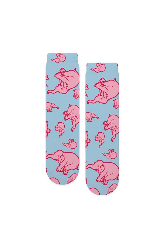 - Pink Elephants Pattern - Unisex Novelty Printed Crew Adult Socks