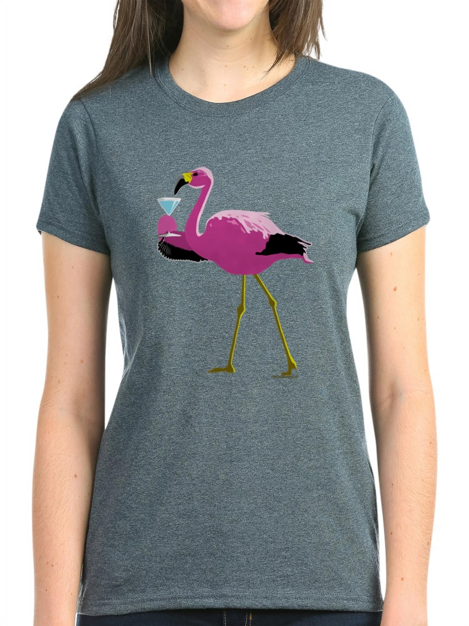 CafePress - Pink Flamingo Drinking A Martini Women\'s Dark T Sh - Women\'s  Dark T-Shirt | V-Shirts
