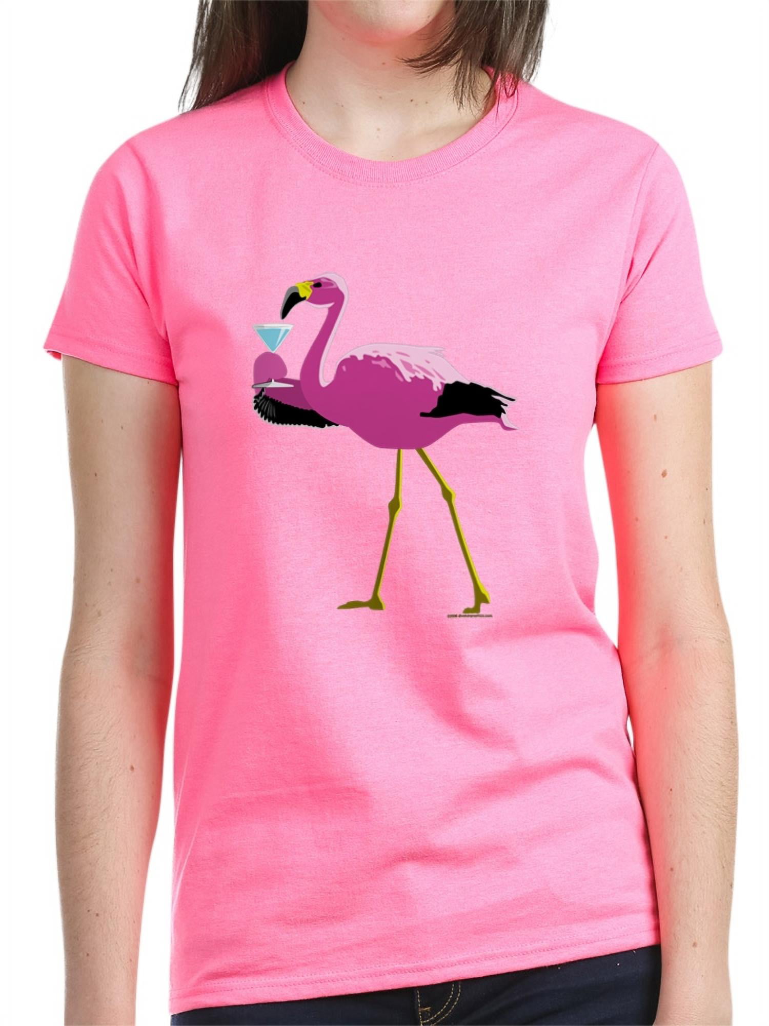 CafePress - Pink Flamingo Drinking A Martini Women's Dark T Sh - Women's  Dark T-Shirt