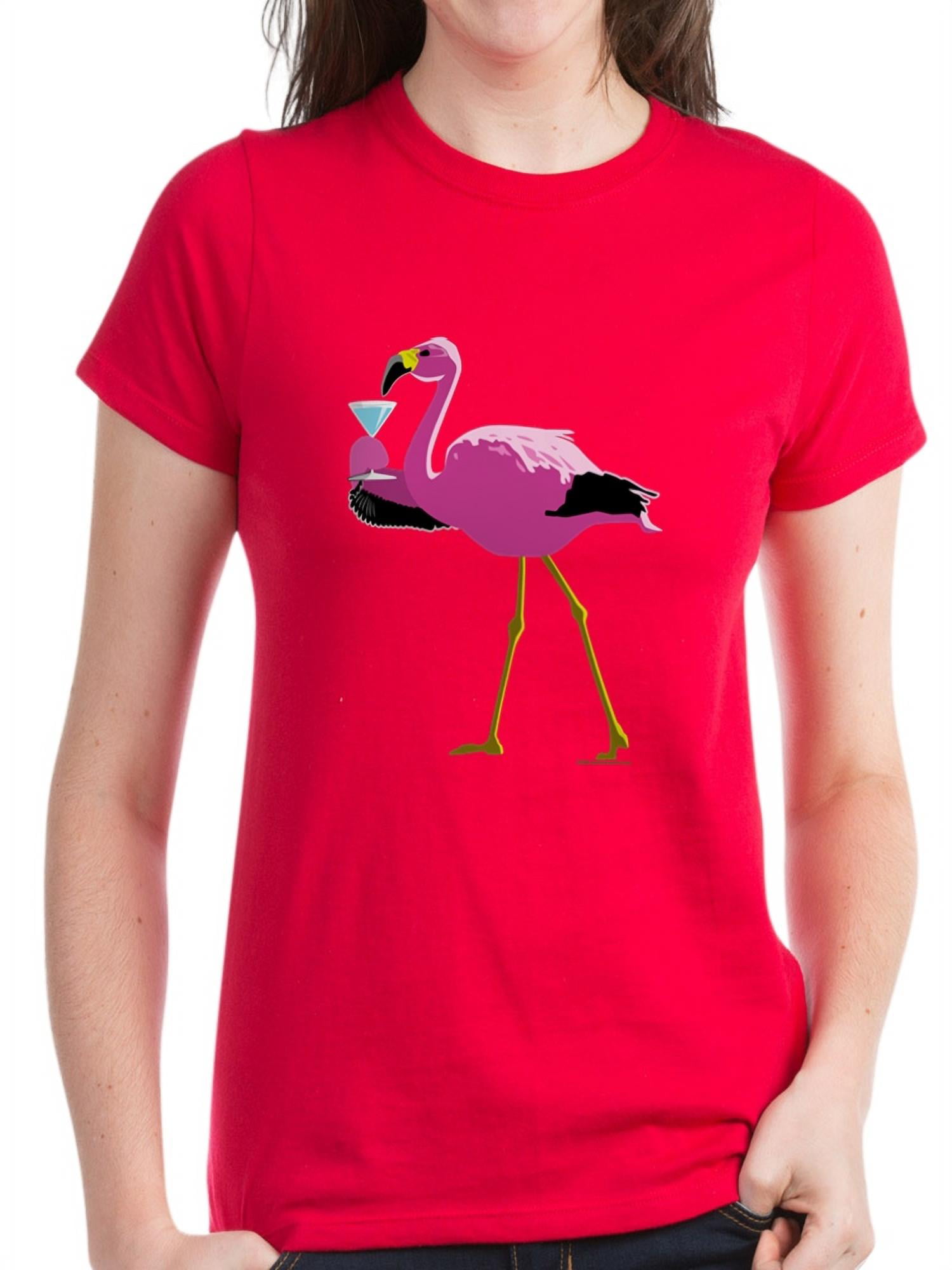 T CafePress Pink Women\'s Dark A Dark - Flamingo Martini Drinking Sh Women\'s - T-Shirt