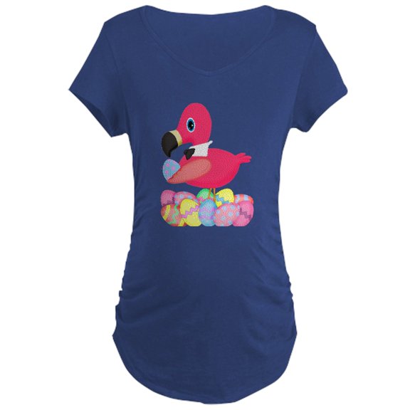 CafePress - Pink Flamingo Easter Eggs Bowtie Maternity T Shirt - Maternity Dark T-Shirt