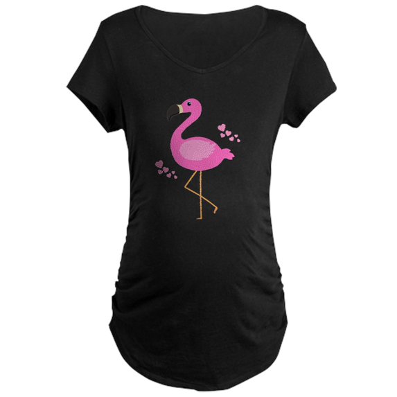 CafePress - Pink Flamingo Hearts Maternity T Shirt - Maternity Dark T-Shirt