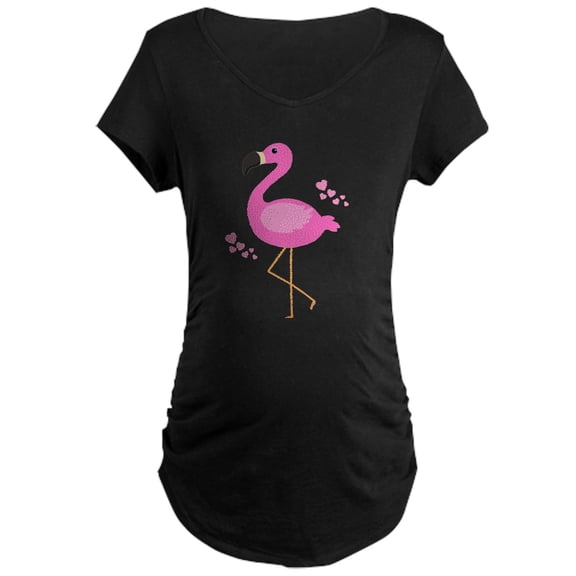 CafePress - Pink Flamingo Hearts Maternity T Shirt - Maternity Dark T-Shirt