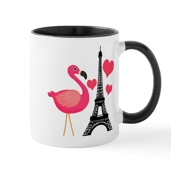 CafePress - Pink Flamingo In Paris Mugs - 11 oz Ceramic Mug - Novelty Coffee Tea Cup