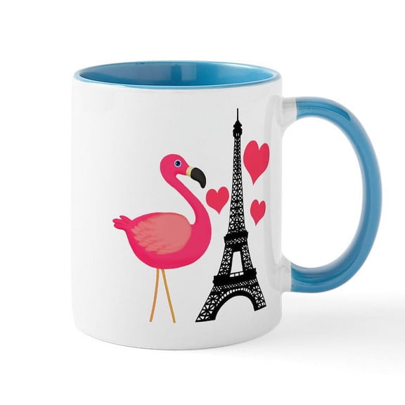 CafePress - Pink Flamingo In Paris Mugs - 11 oz Ceramic Mug - Novelty Coffee Tea Cup