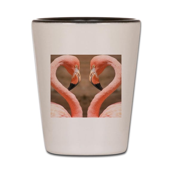 CafePress - Pink Flamingos - White/Black Shot Glass, Unique and Funny Shot Glass