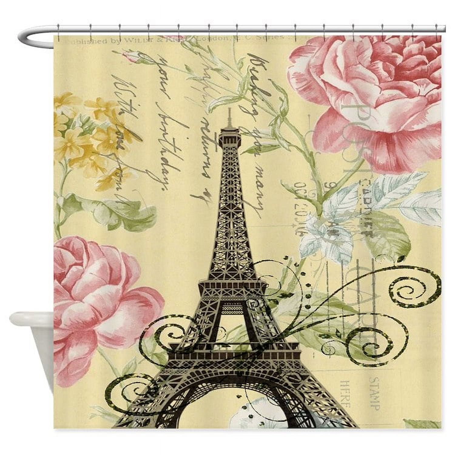 CafePress Pink Floral Modern Paris Eiffel Tower Shower Curta Unique Fabric Shower Curtain 70