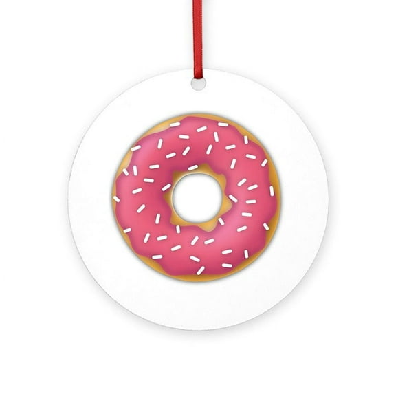 CafePress - Pink Frosted Sprinkles Donut Doughn - Round Wood Ornament 4"
