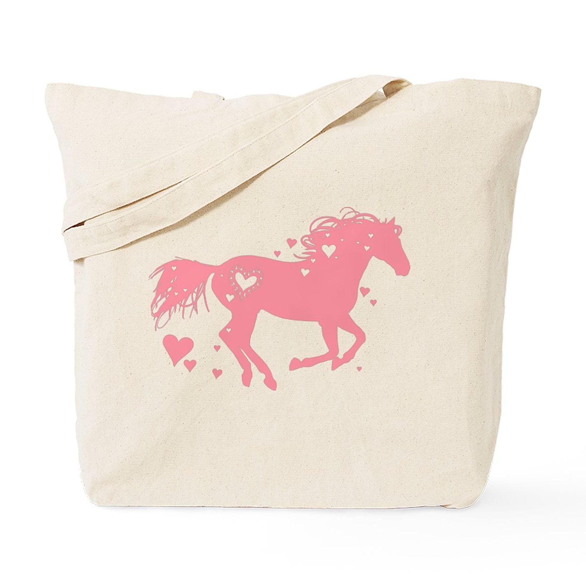 CafePress Pink Galloping Heart Horse Tote Bag - Natural Canvas Reusable Shopping Bag