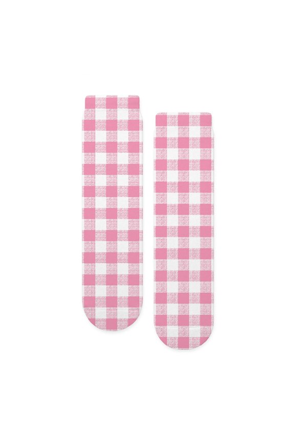 - Pink Gingham Pattern - Unisex Novelty Printed Crew Adult Socks