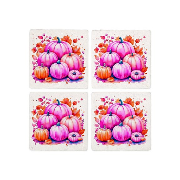 CafePress - Pink Halloween Pumpkins - Tile Coaster, Drink Coaster Set of 4