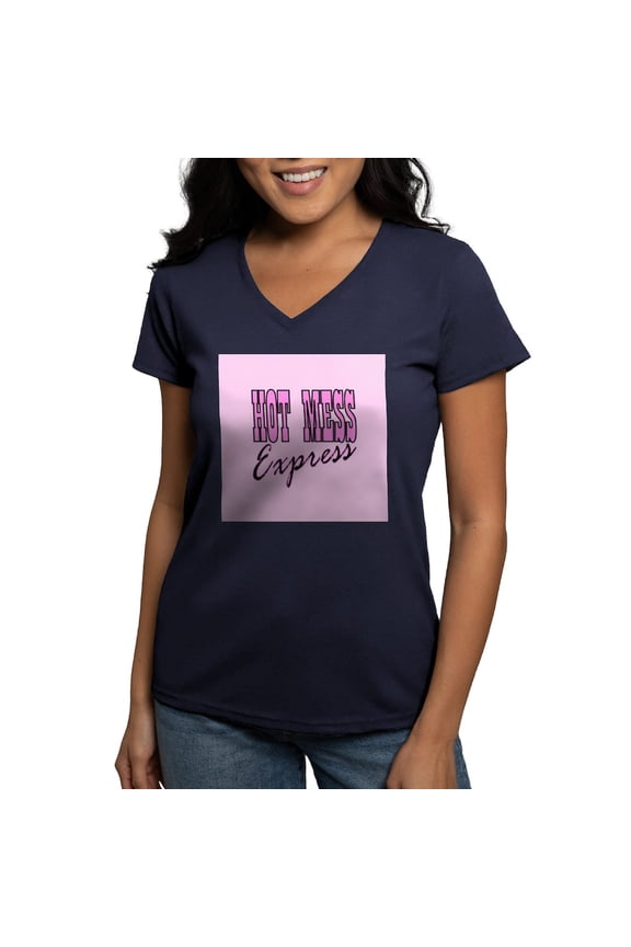 - Pink Hot Mess Express T Shirt - Women's V-Neck Dark T-Shirt
