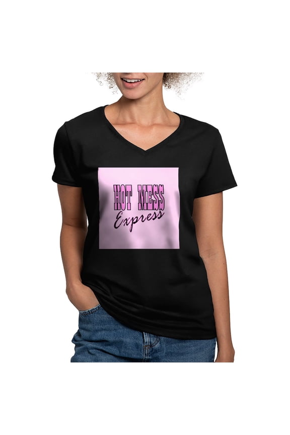 - Pink Hot Mess Express T Shirt - Women's V-Neck Dark T-Shirt