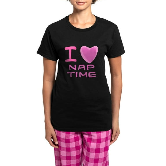 CafePress - Pink I Heart (Love) Nap Time Women's Dark Pajamas - Women's Short Sleeve Print T-Shirt and Pants Dark Cotton Pajama Set