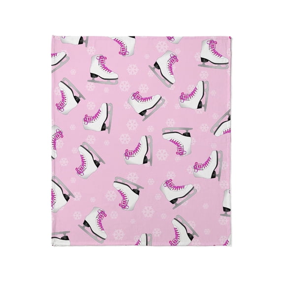 CafePress - Pink Ice Skating And Snowflake Print Throw Blanket - Soft Fleece Throw Blanket, 50"x60" for All Ages