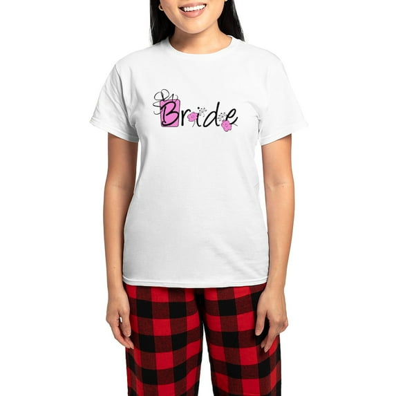 CafePress - Pink Lady Bride Women's Light Pajamas - Women's Short Sleeve Print T-Shirt and Pants Light Cotton Pajama Set