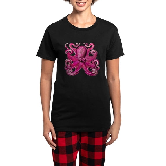 CafePress - Pink Octopus Women's Dark Pajamas - Women's Short Sleeve Print T-Shirt and Pants Dark Cotton Pajama Set