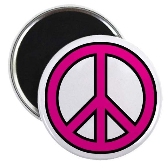 CafePress - Pink Peace Sign Magnet - 2.25" Round Magnet, Refrigerator Magnet, Button Magnet Style