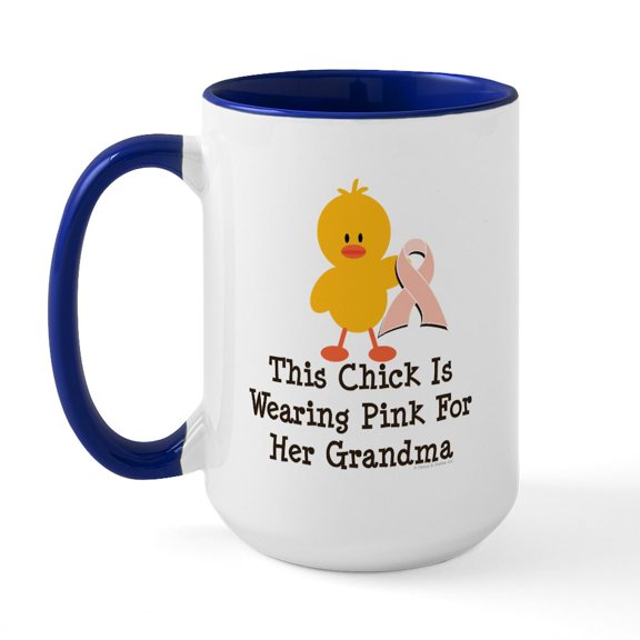 CafePress - Pink Ribbon Chick For Grandma Large Mug - 15 oz Ceramic Large White Novelty Mug