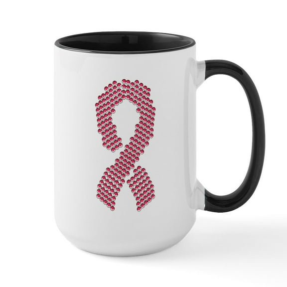 CafePress - Pink Ribbon Jewel Collage - 15 oz Ceramic Large White Novelty Mug