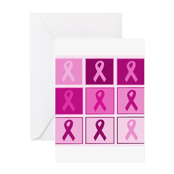 CafePress - Pink Ribbon Multi Pink - Greeting Card, Blank Inside Matte
