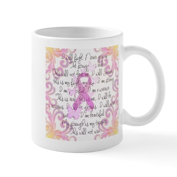 CafePress - Pink Ribbon, The Fight - 11 oz Ceramic Mug - Novelty Coffee Tea Cup