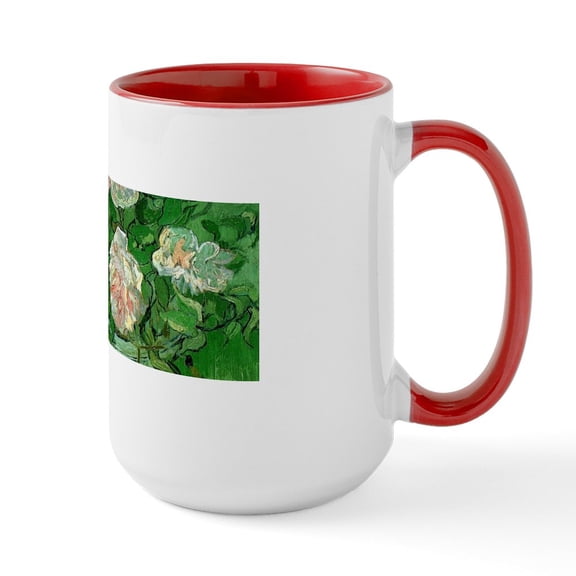 CafePress - Pink Roses By Vincent Van Gogh Mugs - 15 oz Ceramic Large White Novelty Mug