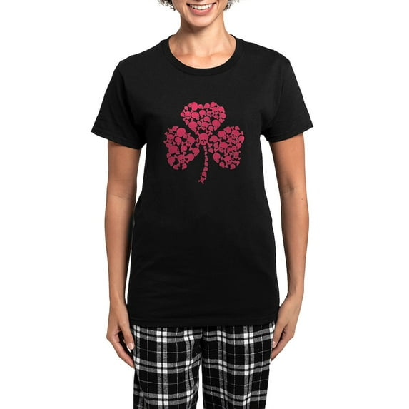CafePress - Pink Shamrock Skulls Women's Dark Pajamas - Women's Short Sleeve Print T-Shirt and Pants Dark Cotton Pajama Set