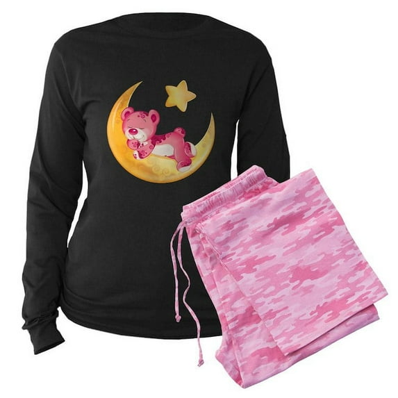CafePress - Pink Sleepy Teddy On M - Women's Long Sleeve Dark Pajamas