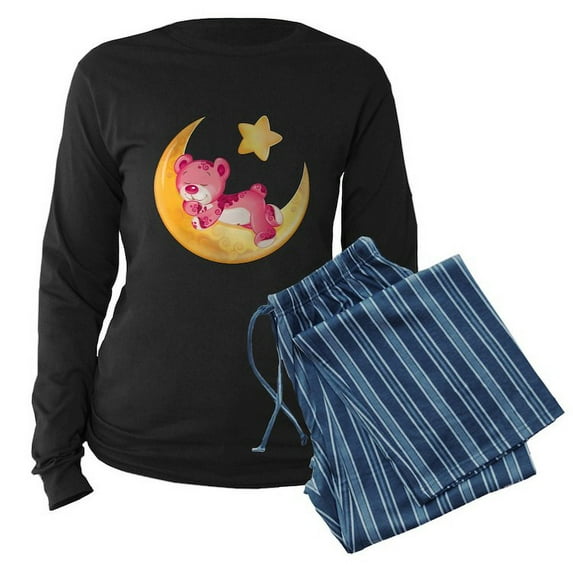 CafePress - Pink Sleepy Teddy On M - Women's Long Sleeve Dark Pajamas