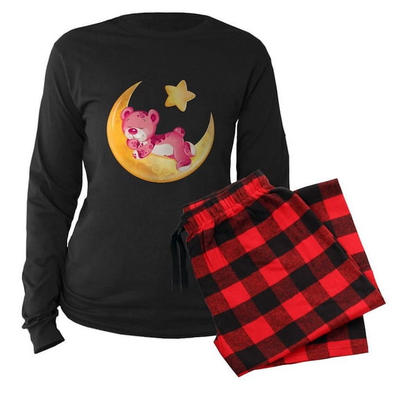 CafePress - Pink Sleepy Teddy On M - Women's Long Sleeve Dark Pajamas