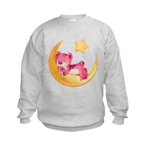 CafePress - Pink Sleepy Teddy On Moon - Kids Sweatshirt, Youth Crew Neck Sweatshirt