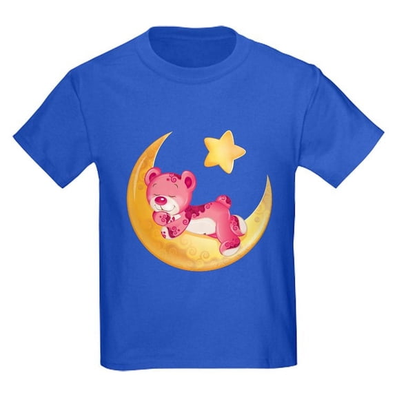 CafePress - Pink Sleepy Teddy On Moon Kids T Shirt - Dark T-Shirt Kids XS-XL