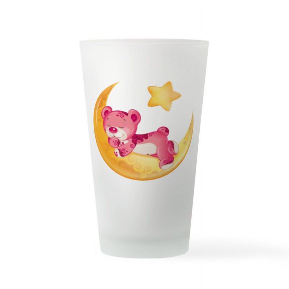 CafePress - Pink Sleepy Teddy On Moon - Pint Glass, Drinking Glass, 16 oz. CafePress