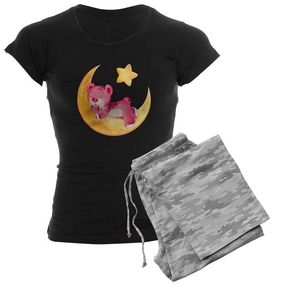 CafePress - Pink Sleepy Teddy On Moon - Women's Dark Pajamas