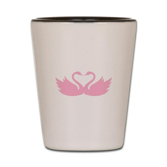 CafePress - Pink Swans Heart - White/Black Shot Glass, Unique and Funny Shot Glass
