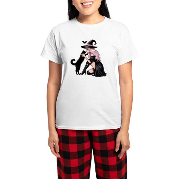 CafePress - Pink Witch - Women's Short Sleeve Print T-Shirt and Pants Light Cotton Pajama Set