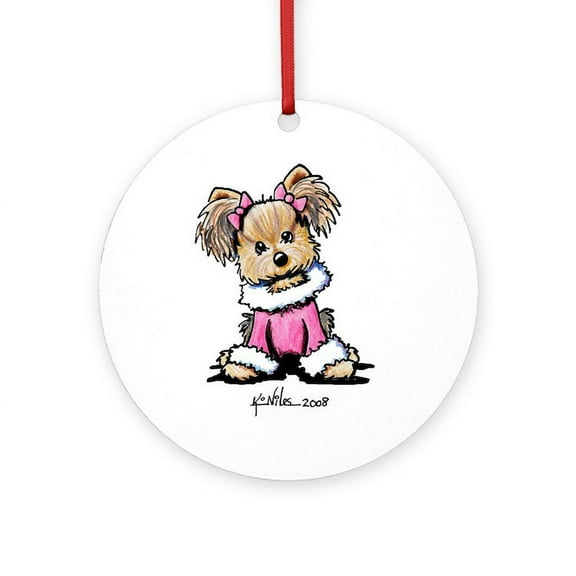 CafePress - Pink Yorkie Cutie - Round Wood Ornament 4"