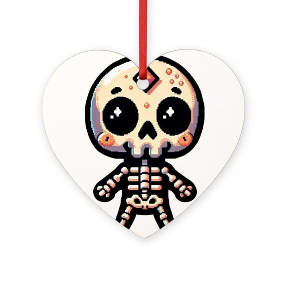 CafePress - Pixel Art Skeleton - 3.25" x 3" Wood Heart Ornament