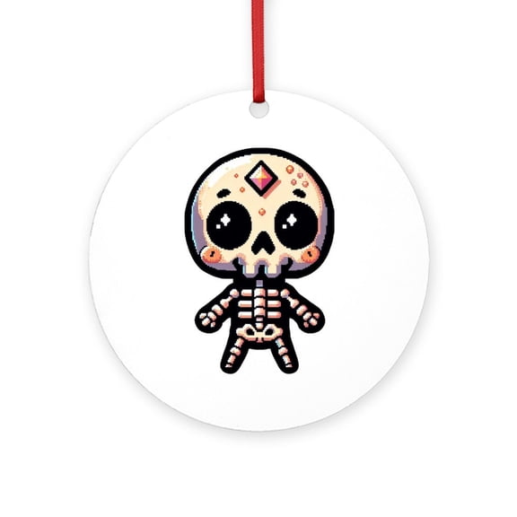 CafePress - Pixel Art Skeleton -  Round Wood Ornament 4"