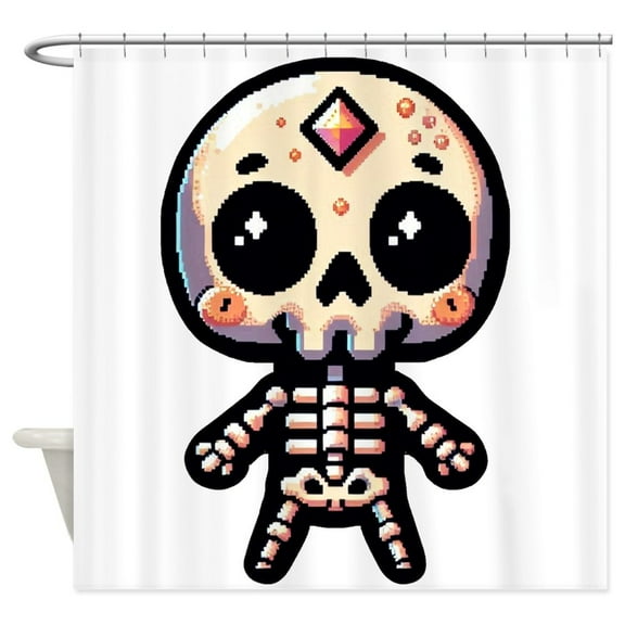 CafePress - Pixel Art Skeleton - Unique Fabric Shower Curtain 70" x 72"