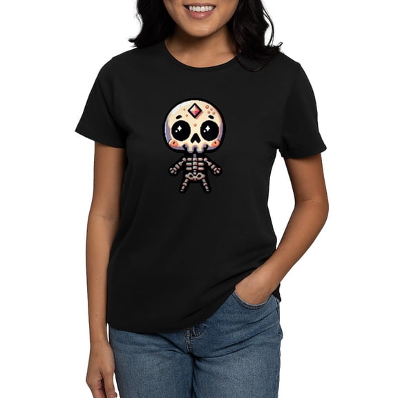 CafePress - Pixel Art Skeleton Women's Value T Shirt - Women's Traditional Fit Dark T-Shirt