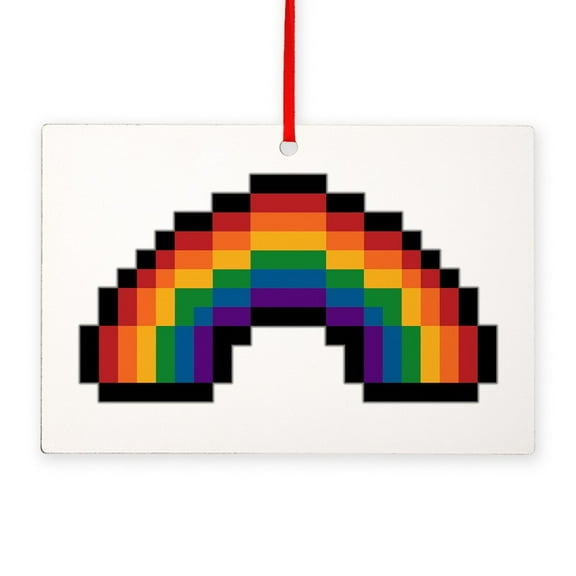 CafePress - Pixel Rainbow Design In LGBTQ Pride Flag Colors - Wood Rectangle Ornament 6"x4"