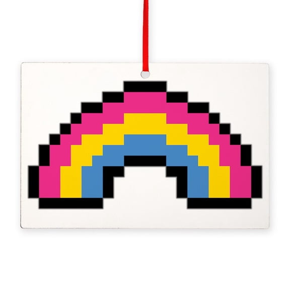 CafePress - Pixel Rainbow Design In Pansexual Flag Colors - Wood Rectangle Ornament 6"x4"