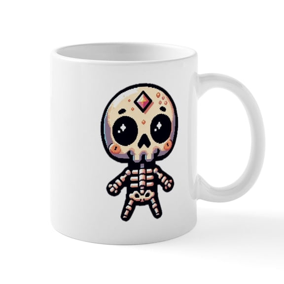 CafePress - Pixel Skeleton - 11 oz Ceramic Mug - Novelty Coffee Tea Cup